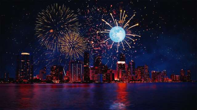 Miami Skyline Fireworks 4th Of July Independence Day Celebration Starry Night Video Footage [Digital]