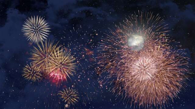 fireworks video cloudy night sky with moon and stars