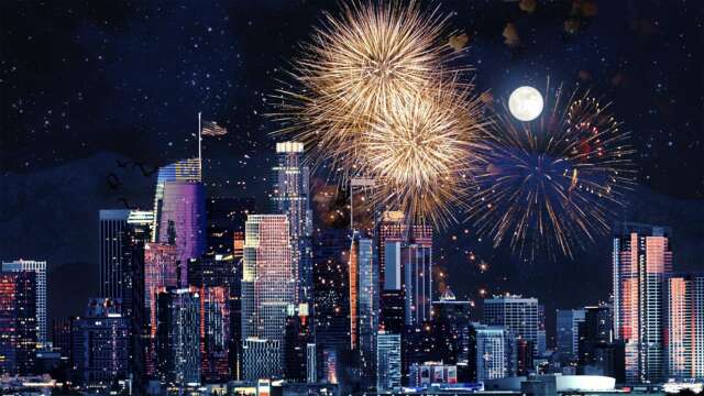 downtown los angeles californian mountains fireworks celebration video, independence day, 4th of july, hollywood hills